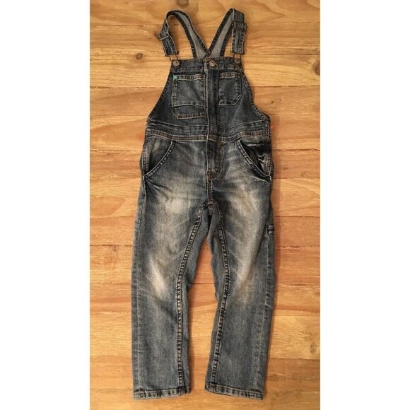 H&M &Denim Distressed Denim Long Overalls Jeans Medium Wash Girls Size 3-4Y - Picture 1 of 5